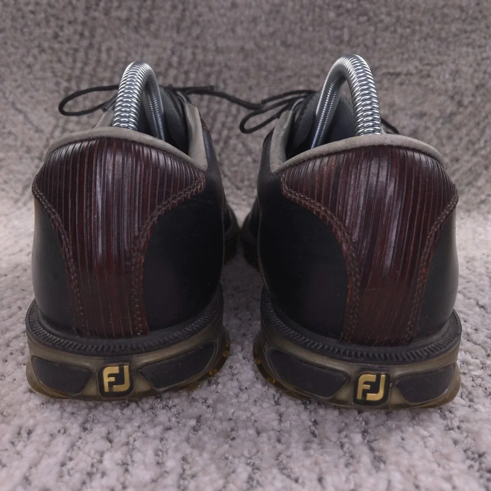 FootJoy DryJoys Tour Golf Shoes Mens Size 9 Black Brown Leather Lace Up Spikes